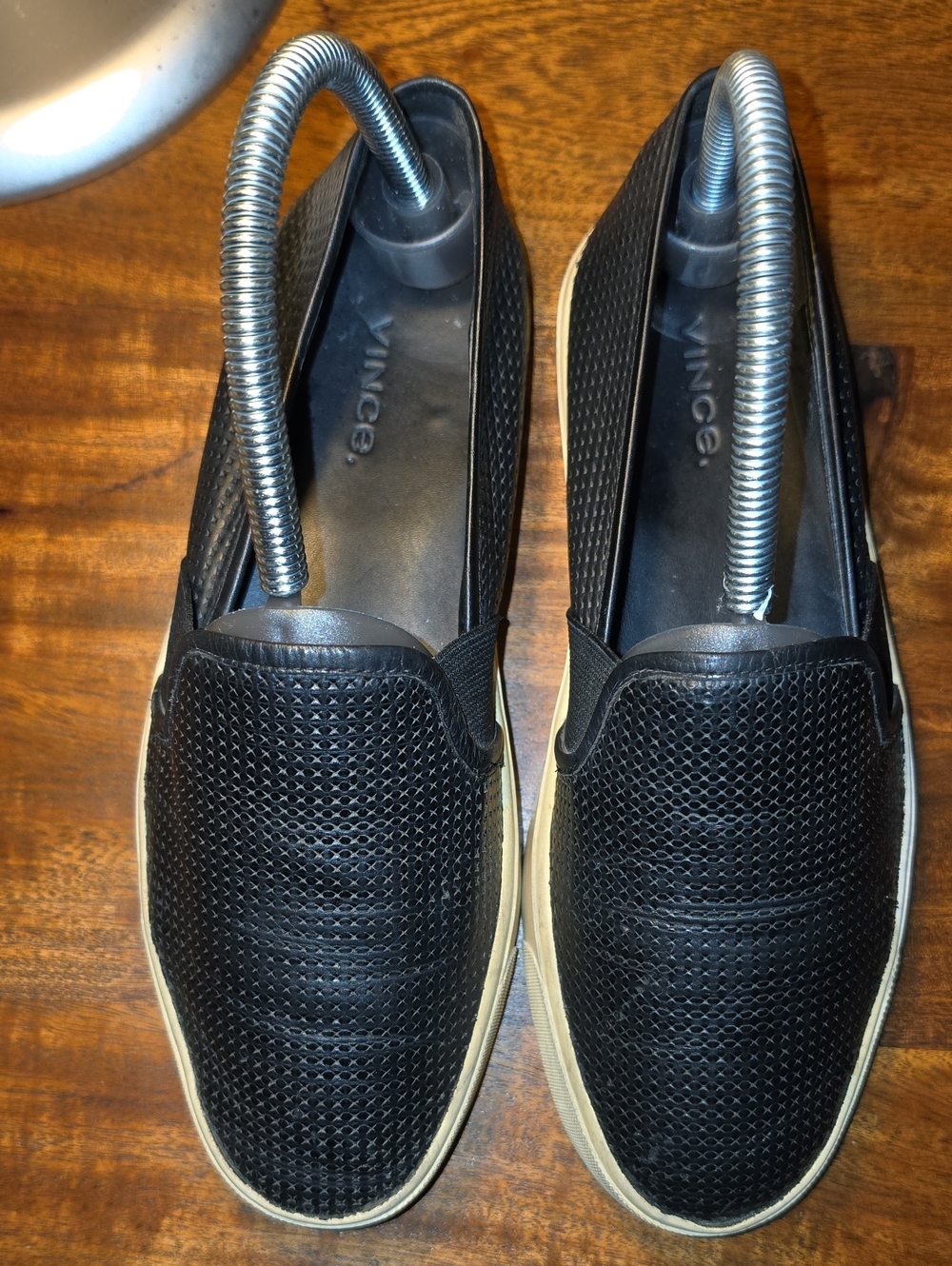 Vince Black Perforated Leather Slip-On Sneakers with Cream Sole